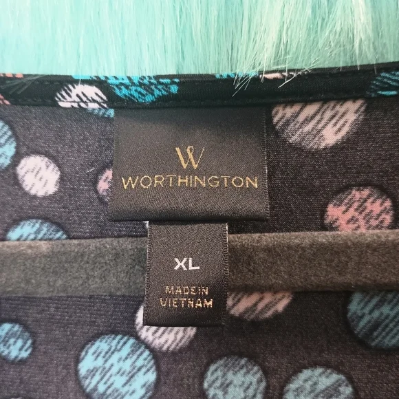 Worthington Black Swoop Neck Multi Color Polka Dot Shirt Sleeve Top Size XL - Picture 6 of 6